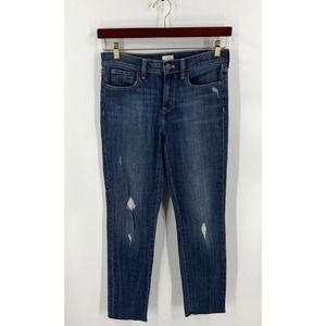J Crew Factory Mid Rise Jeans Size 28 Skinny Distressed Raw Hem Style# 08410